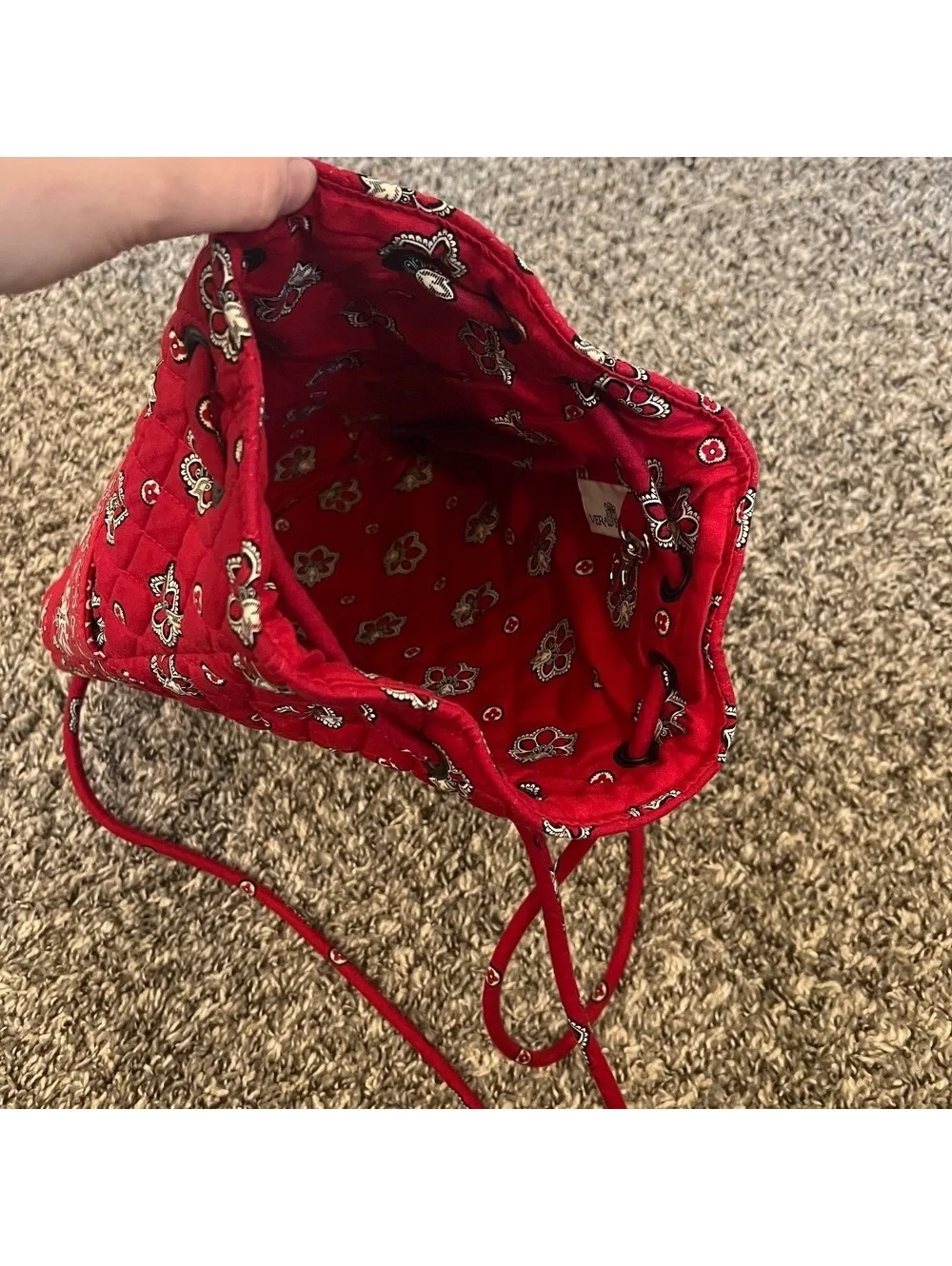 Vintage Vera Bradley Retired Red Floral Bandana Bucket Backpack Cottage Whimsy